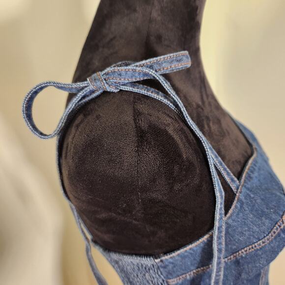 DAY + MOON Denim Mini Dress with Ruffle Hem, Size Medium - Picture 8 of 13